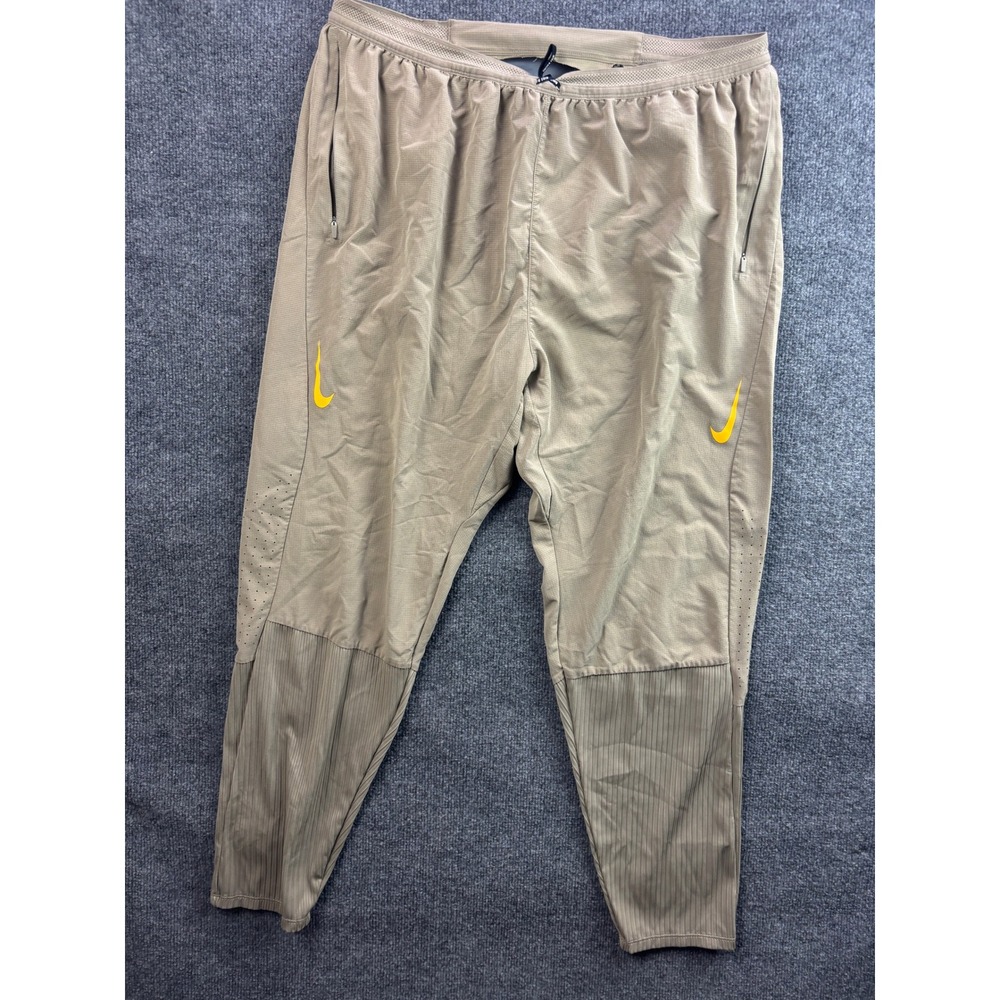 Nike Dri-FIT ADV Running Pants Mens XL Tan Yellow Swoosh Tapered Joggers